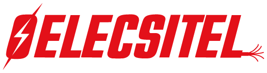 Logotipo de la Empresa ELECSITEL en color rojo con un icono de un rayo